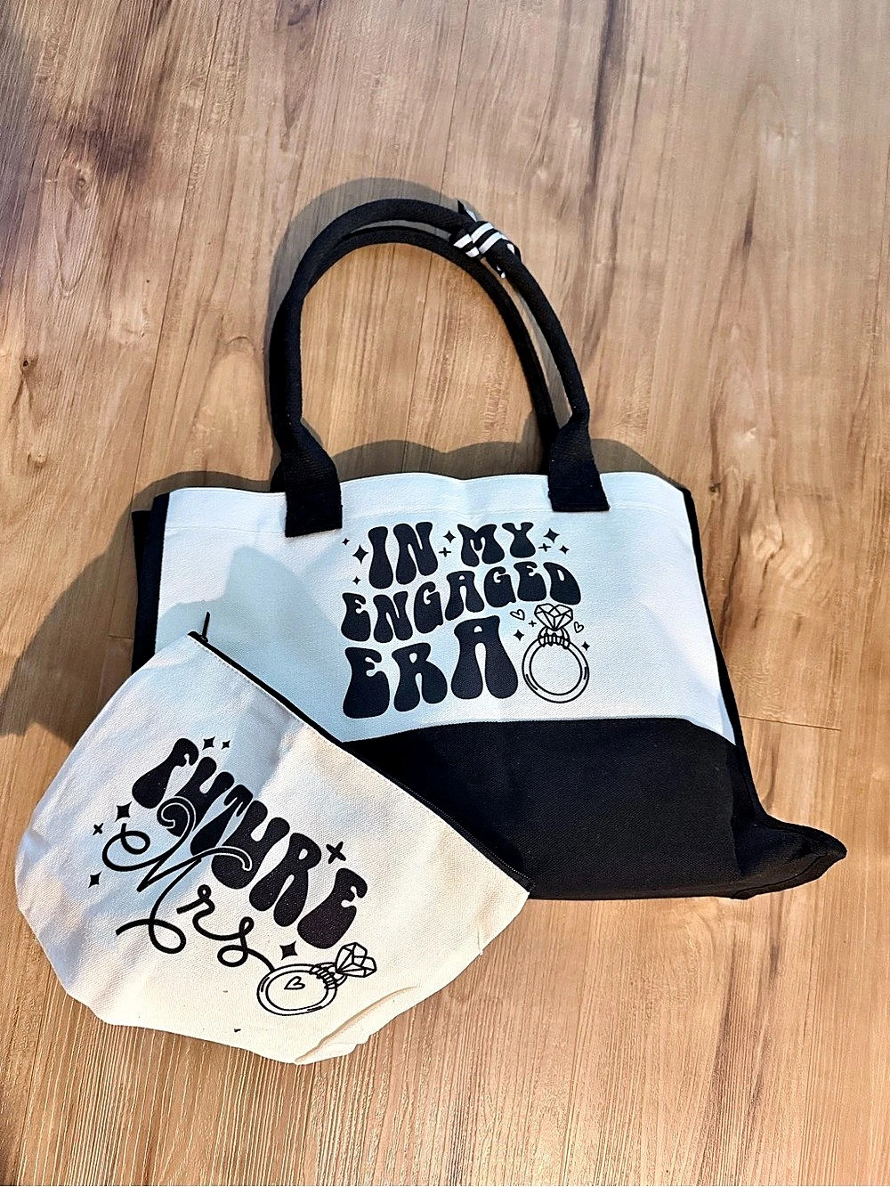 Graphic Black & White Tote Bag with Matching Pouch